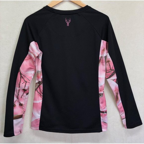 Huntworth Oak Tree Pink Camo w/Black V-Neck Pullover Long Sleeve Sz M .q - Picture 2 of 5